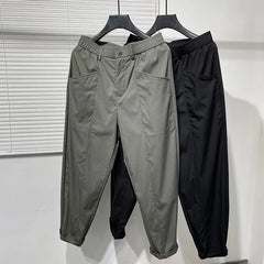 Threebooy Summer Ice Silk Trouswers Quick-drying Casual Ankle Length Pants Harajuku Style Simple Slightly Collapsed Black Work Harem Pants
