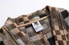 Threebooy Vintage Plaid Wool Cardigan Jackets Mens Streetwear Harajuku Casual Coats Men Oversized Autumn New Large Pockets Loose Jacket