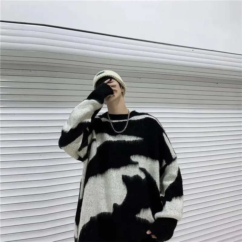 Threebooy Striped Pullovers Hip Hop Men's Harajuku Clothes Design Sweater Personality Knitted Print Women's Korean Fashion Oversize Hip Hop