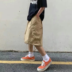 Threebooy Summer Mens Cargo Shorts Loose Hip Hop Harajuku Straight Streetwear Bermuda Masculina