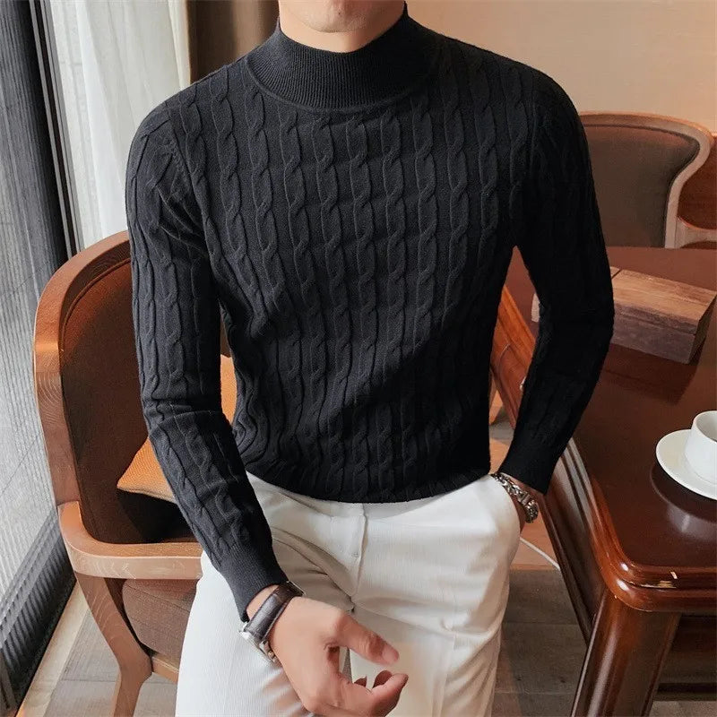 Threebooy Men's Korean Review Clothes Light Luxury Slim Knit Pullover Sweater Long Sleeve Streetwear Leisure Basic Shirts Fashion Knitwear