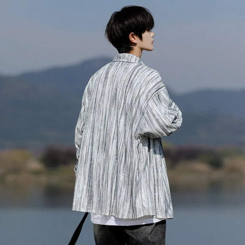 Threebooy  Long Sleeve Shirts Striped Spring outdoor Fashing New Breathable Hiking Work Shirt Casual Button Down Shirt with Pocket