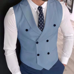 Threebooy  Men Vest Ivory Double Button Solid With Lapel Waistcoat Suit For Wedding Birthday Banquet Office Business Work Men Suit Vest