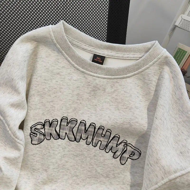 Threebooy American autumn and winter street fashion personalized printed round neck pullover for couples loose retro Harajuku casual top