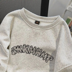 Threebooy American autumn and winter street fashion personalized printed round neck pullover for couples loose retro Harajuku casual top