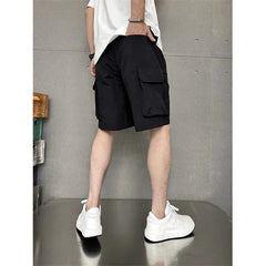 Threebooy Summer Clothes for Men Shorts Casual Multi Pocket Loose Sports Straight Leg Cargo Short Men Elastic Waist Black Shorts Male