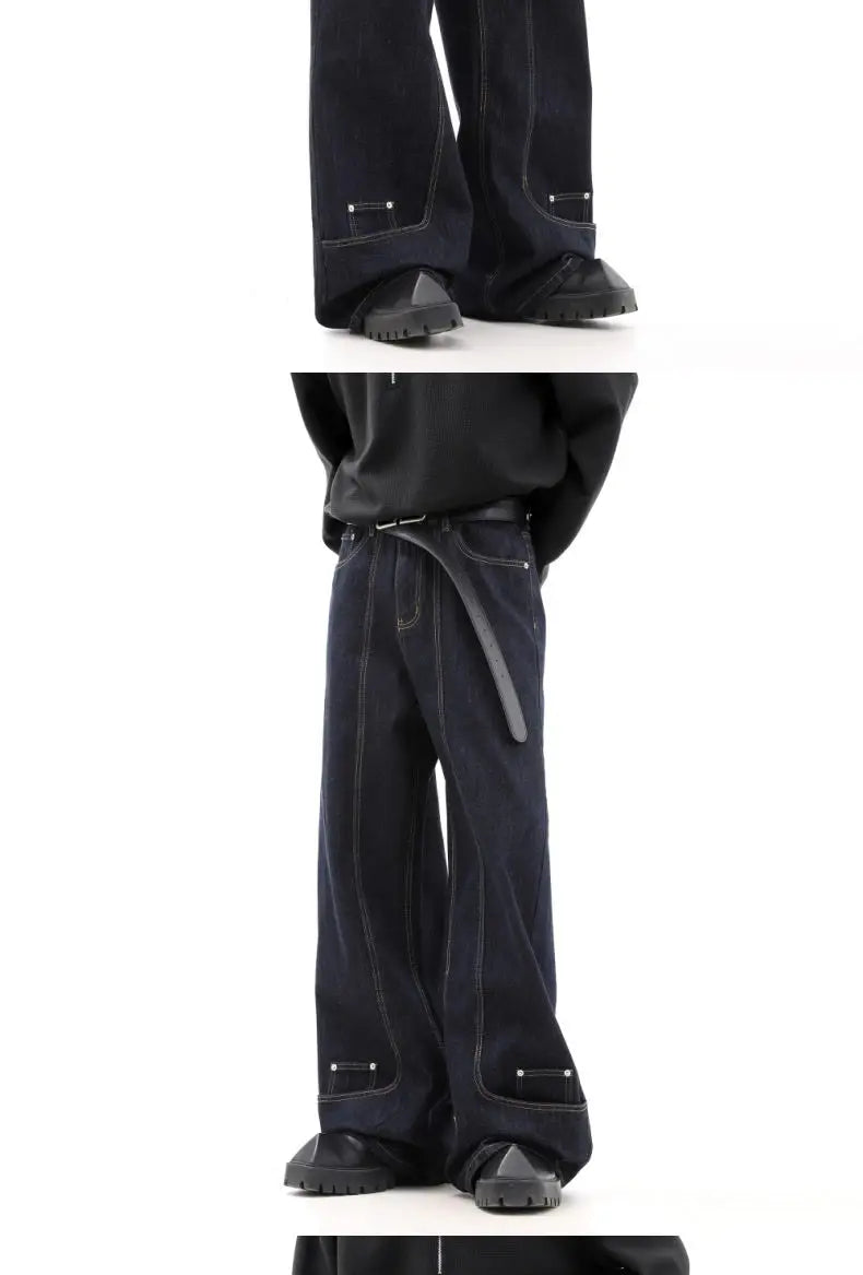 Threebooy Street men and women trendy personality retro design straight leg jeans couple hip-hop loose floor length casual pants y2k