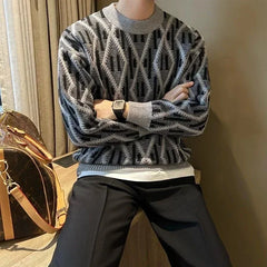 Threebooy  Thick Men's Knit Sweater Long Sleeve Loose Fit Knitwear Harajuku Original Vintage Clothing Deals  Y2k Casual Pullovers Male