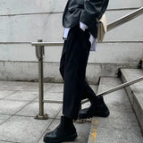 Threebooy Mens Dark Style Casual Wide Leg Cropped Pants 2024 New Genderless Fashion Versatile Thin Retro Solid Color Suit Pants Unisex