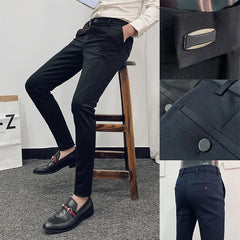 Threebooy Men's Suit Pants Spring and Summer New High-quality Slim Pants Fashion Casual Nine-point Pants Men's Clothing Formal Trousers