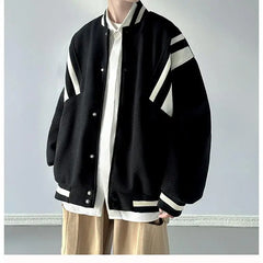 Threebooy  Preppy Coat American Retro Contrasting Baseball Uniform Jacket Men's Autumn Winter Style Trendy Niche High-end O-neck Jacket