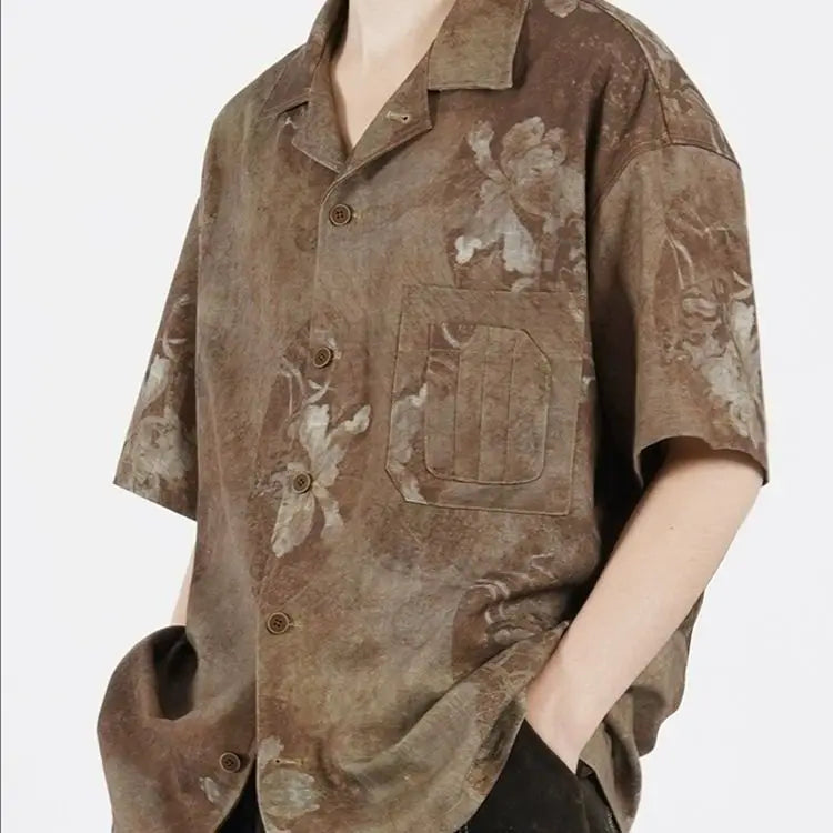 Threebooy American Fashion Retro Top Korean Streetwear 2025 Summer Lazy New Lazy Style Cuban Collar Short-sleeved Shirt Aesthetic Chic