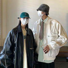 PU Leather Solid Jackets Men American Vintage Teens Punk Rock Style Stylish Hombre Couples Designs Chaquetas Outwear Streetwear