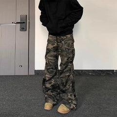 Threebooy Men Camouflage Cargo Jeans 2024 Spring Autumn Fashion Y2k Loose Pocket Streetwear Baggy Parachute Pants Male Vintage Trousers