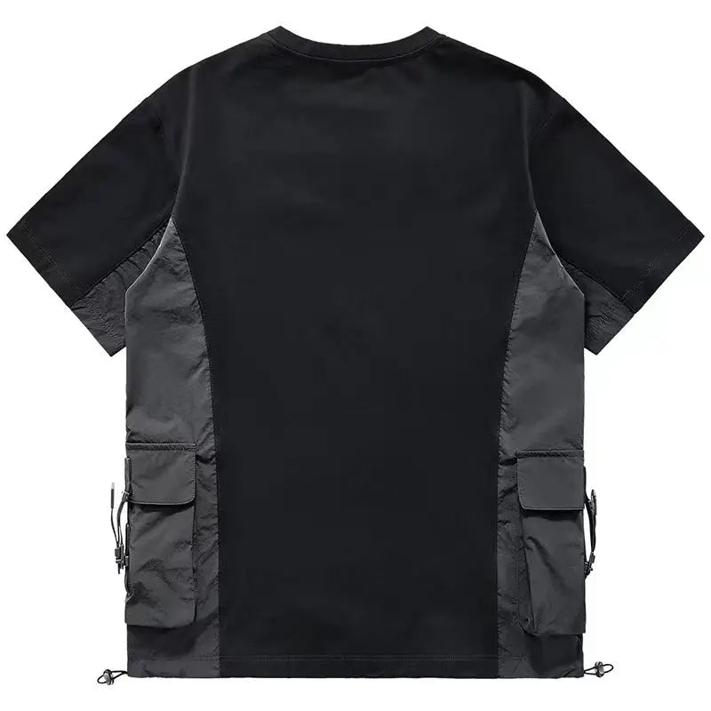 Threebooy Summer Heavy Industry Short-sleeved T-shirt Men's Functional Multi-Pocket Color Blocked Half-sleeved T-shirt Fashion Trend Tops
