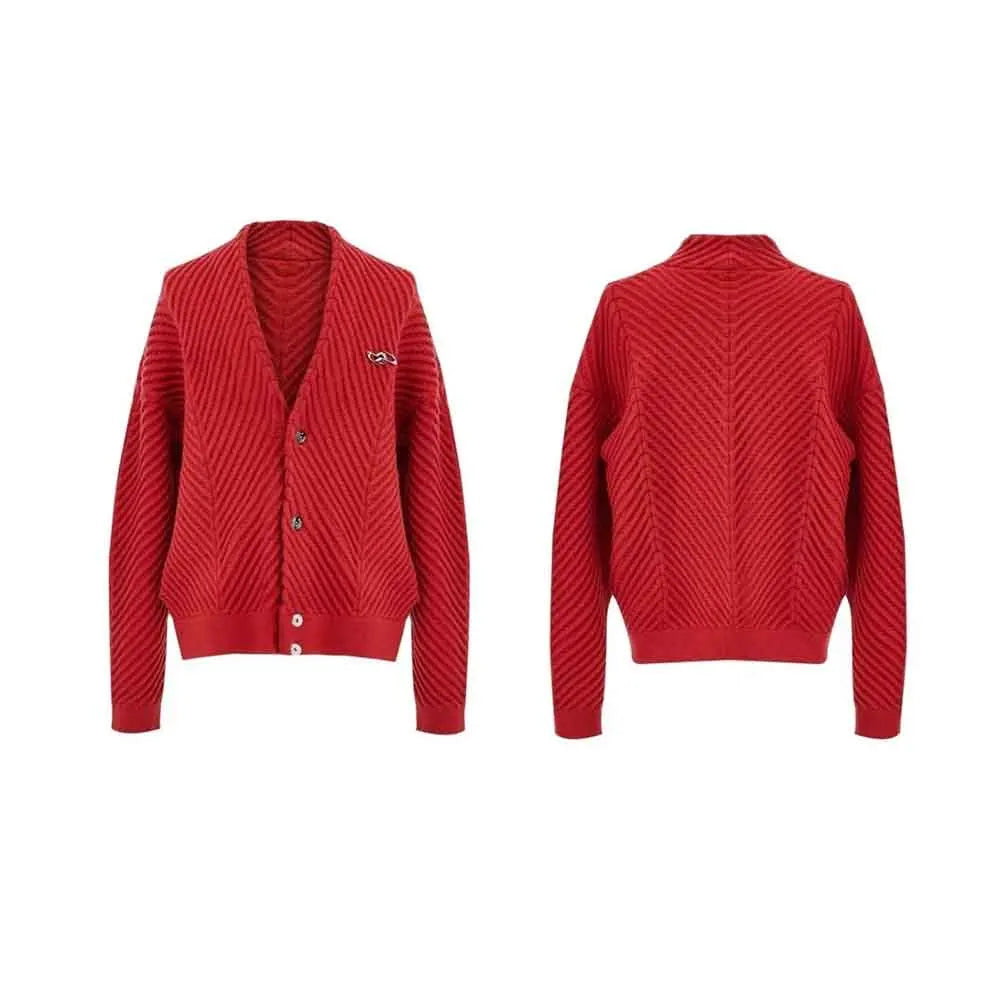 Threebooy  Winter Male Solid Color Long-Sleeved Sweater Cardigan American Retro Fashion Trend High Street Loose Casual Niche Men's Top