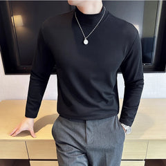 Threebooy Clothing Men's High-neck Long Sleeve T-shirts/Male Slim Fit High Business Business High Neck Casual T-shirts 4XL-M