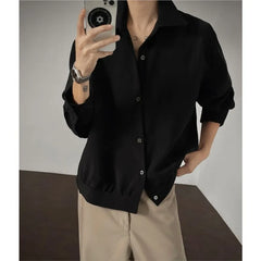 Threebooy Shirt men Korean Style Loose Fit Square Neck Plain Color Long Sleeve Shirt Man Autumn New Trendy Youth Dance Shirts Oversized