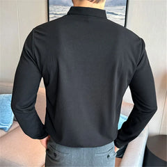 Threebooy Spring Autumn Henry Collar Polo Shirts Men Solid Color SLim Fit Casual Polos Mens Basics Breathable Daily Fashion Pullover Tops