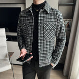 Threebooy New Single-Breasted Trench Coat Veste Homme Fashion Retro Tartan Jacket Aautumn And Winter Men's Slim Short Woolen Coat S-3XL