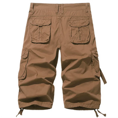 Threebooy  Men's Cargo Calf-Length Pants Multi-Pocket Cotton Safari Style Casual Short Pants Male Breathable Jogger Zipper Fly Trousers