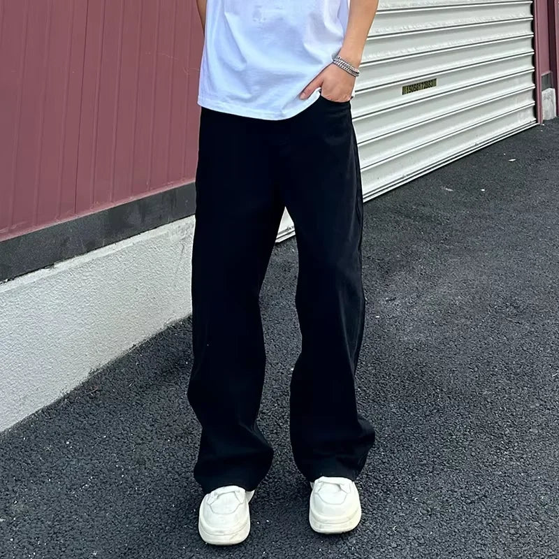 Threebooy Pure Cotton Men's Cargo Pants Y2K Man Spring Solid Color Zipper Straight Multiple Pockets Work Baggy Pants Streetwear Trousers
