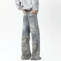 Threebooy Camouflage Wide jeans men Ripped Patchwork New Mainstream Hip Hop Skateboard Men Women Streetwear High Street Super Loose Jeans