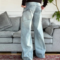 Threebooy  New Deconstructed Texture Straight-Leg Jeans For Men American Casual Vintage Blue Denim Pants Y2K Streetwear Baggy Jean