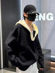 Threebooy  Korean style autumn and winter men and women trendy personalized spliced sweater for couples loose retro knitted casual top y2k