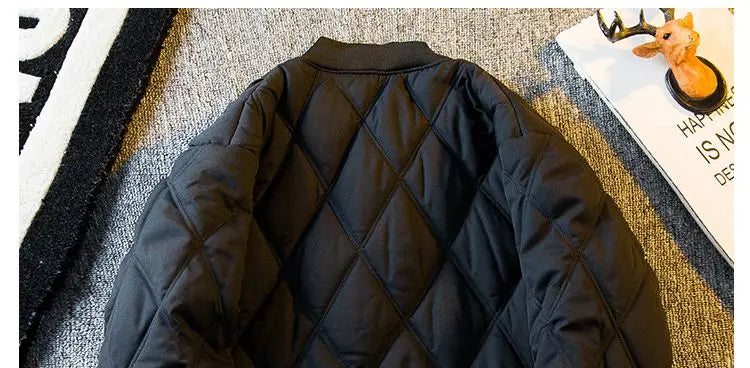 Threebooy Men's Parkas Rhombus Padded Cotton Winter Thickened Retro Casual Baseball Uniforms Warm Coat Stand Collar Single-breasted Coats