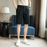 Threebooy Summer Men's Shorts Straight Fit Knee-Length Short Suit Pant Solid Black White Clothing Student Thin Colors Casual Shorts 36