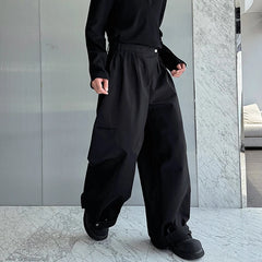 Threebooy Original Pleated Splicing Design Plain Straight Pants 2024 Spring New Men's Fashion Loose Street Wide Leg Trousers