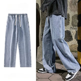 Threebooy Korean Fashion Loose Men Jeans Classic Straight Straight Baggy Wide Leg Trousers Casual Street Hip Hop Pants Black Grey Blue