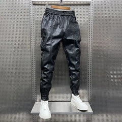 Threebooy Winter Velvet Leather Pants Unisex Thick Casual Pants Trendy PU Leather Tying Pants Streetwear New Motorcycle Trousers