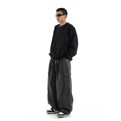Threebooy Y2k Black Baggy Cargo Jeans Trousers Men Streetwear Casual Hippie Jogging Wide leg Oversize Old Money Vintage Denim Pants