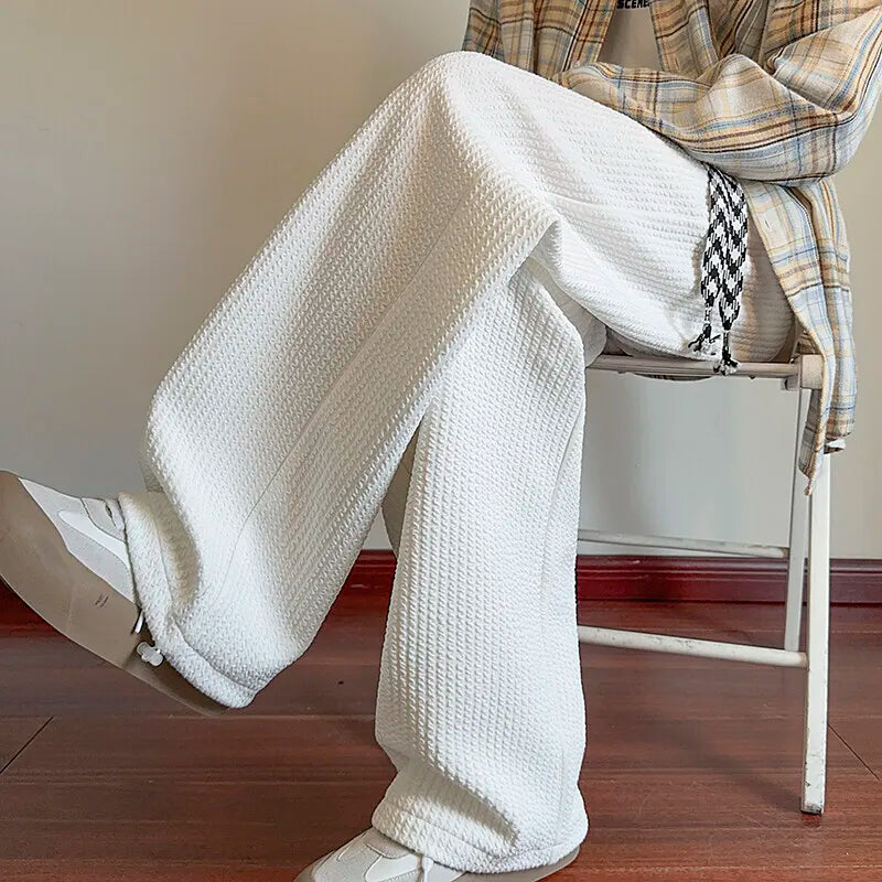 Threebooy Black Casual Pants Men Fashion Oversized Wide Leg Pants Men Streetwear Hip-hop Loose Pleated Pants Mens White Trousers
