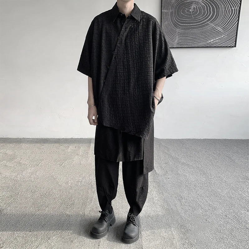 Threebooy Shirts Men Floral Japanese Style Fashion Loose  Pleated Vibe All-match High Street Youthful Cool Designed Vintage surplice