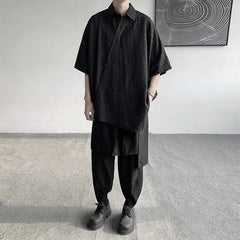 Threebooy Shirts Men Floral Japanese Style Fashion Loose  Pleated Vibe All-match High Street Youthful Cool Designed Vintage surplice
