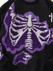 Threebooy  New Popular Spring and Autumn Bone-Shaped Butterfly Jacquard Pattern Pullover Sweater Casual Round Neck Contrast Color Knitted m