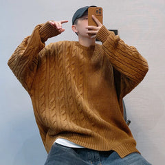 Threebooy Knitted Sweater Men Japanese Y2K Oversize Casual Autumn Winter Irregular O-neck Pullovers for Man Old Money Streetwear