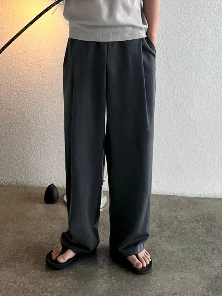 Threebooy Man's Wide Leg Long Pants 2024 Summer New Korean Style Drape Straight Tube Fashion Loose Casual Male Trousers