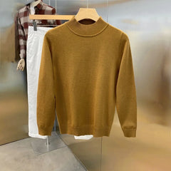 Threebooy  Spring and Autumn Men's Half High Collar Solid Color Pullover Splice Casual Fashion Elegant Commuter Long Sleeve Sweater