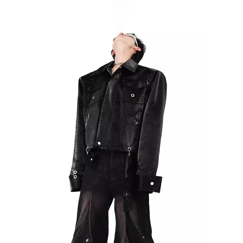 Threebooy Original Niche Punk Cool Pattern Leather Jacket Splicing Design Jacket High-end Trendy Top Men Women Couples Aesthetic Urban