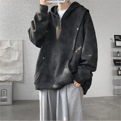Threebooy Retro Tie-dye Printed Hoodie Men Fleece Warm Pullover Sweatshirts High Street Hip Hop Streetwear Oversized Unisex Hoodie
