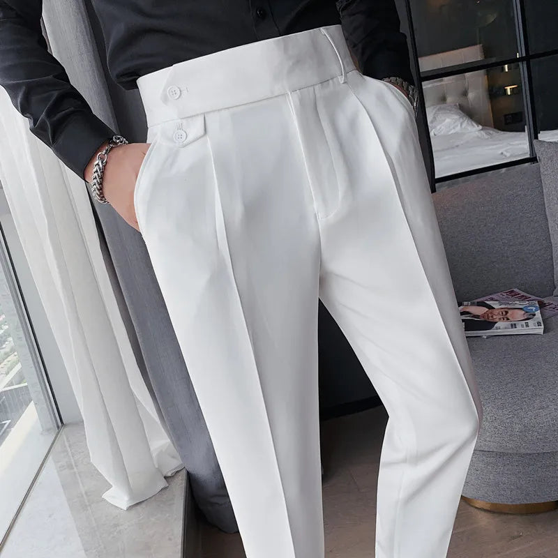 Threebooy British Style Autumn Solid High Quality Dress Pant Men Slim Casual Office Trousers Formal Social Wedding Party Suit Pants