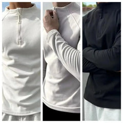 Threebooy  Solid Pullover Bottoming Shirt for Men's Sports Casual Long-sleeved Stand-up Collar Half-zip Sweatshirt Autumn and Winter Top