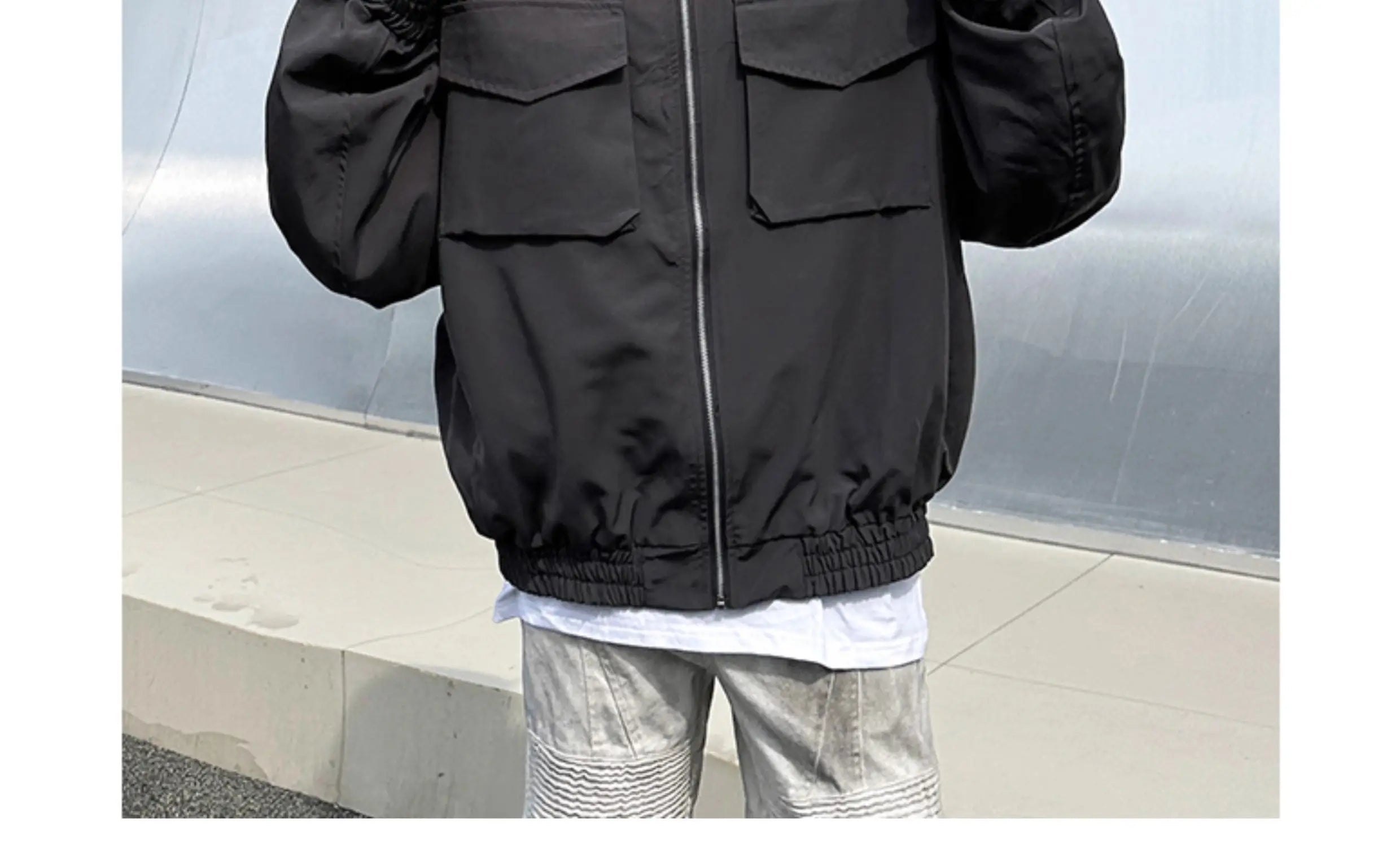 Threebooy Outdoor Work Jacket Men's Spring Autumn American Retro Zipper Coat Silhouette Bomber Handsome High Street Flying Work Jacket
