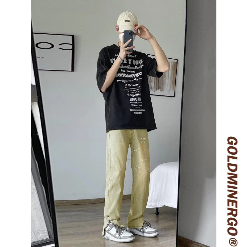 Threebooy Embroidery New Slim Jeans Y2K Pants Men Clothing Ankle Zipper Straight Washed Black Hip Hop Denim Trousers Ropa Hombre