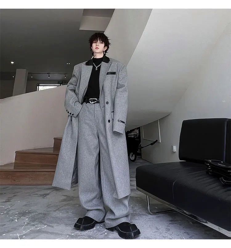 Threebooy Men's Luxurious Oversized Coat & Trousers 2-Piece Set