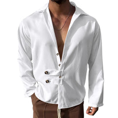 Threebooy   Cross-border Men's Spring and Autumn Men's Long-sleeved Shirt Amazon Casual Loose Lapel Button Cardigan Shirt